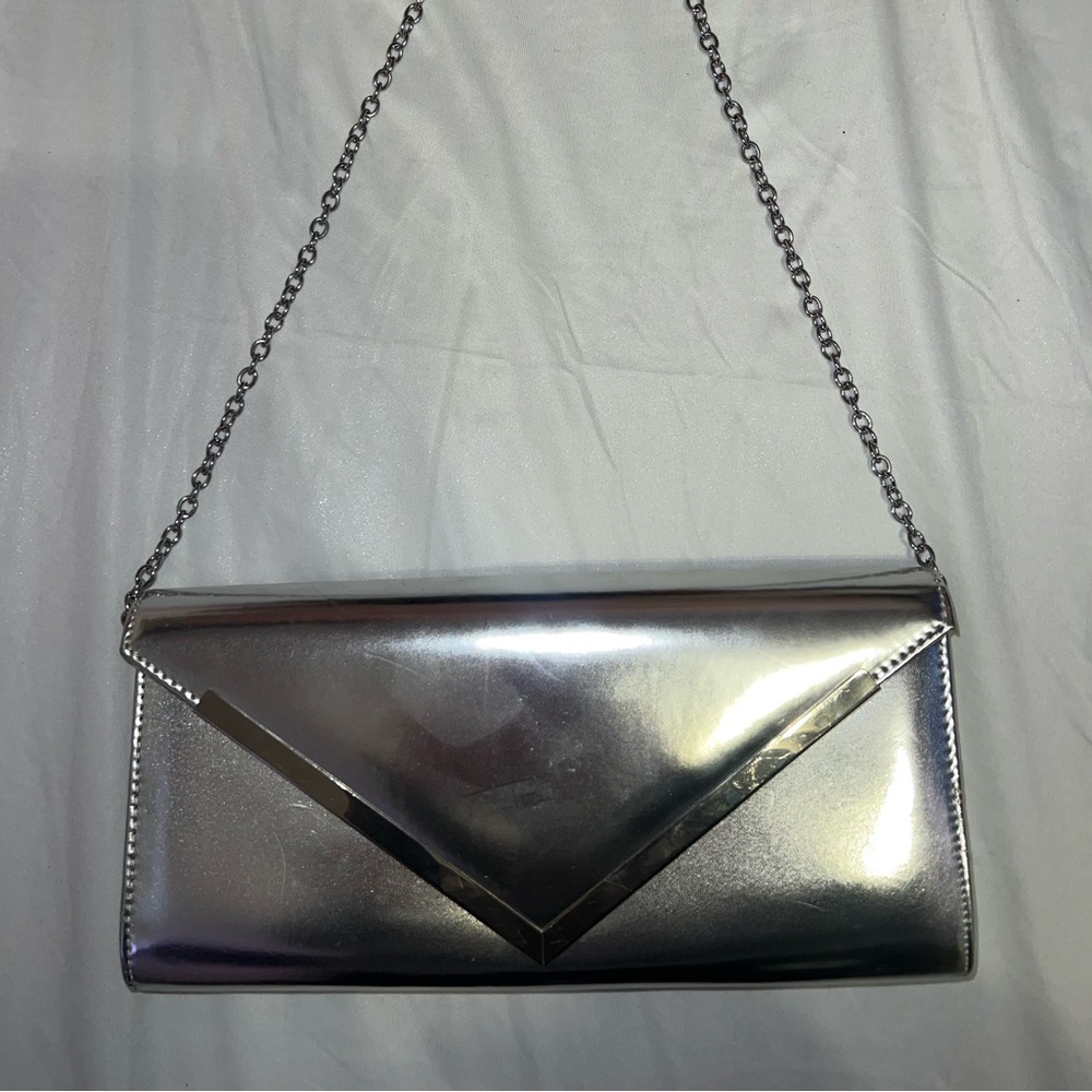 Aldo Metallic Silver Clutch with Chain